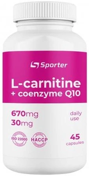 Жиросжигатель Sporter L-Carnitine 670 мг + CoQ10 30 мг 45 капсул (4820249720202)
