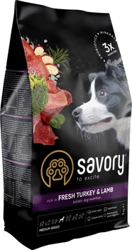 Сухой корм для собак средних пород Savory со свежим мясом индейки и ягненка 3 кг