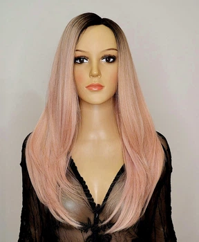 Парик на сетке Lace Wig INNIS № 1BtPink длинный розовый, омбре, 60 см, термостойкое волокно