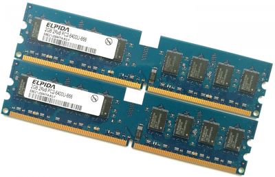 Оперативная память Elpida DDR2 4Gb (2Gb+2Gb) 800MHz PC2 6400U CL6 (EBE21UE8AFFA-8G-F) Б/У
