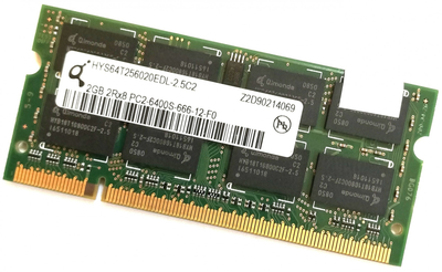 Оперативная память для ноутбука Qimonda DDR2 2Gb 800MHz 6400s 2R8 CL6 (HYS64T256020EDL-2.5C2) Б/У