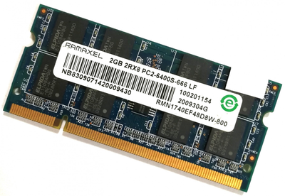 Оперативная память для ноутбука Ramaxel SODIMM DDR2 2Gb 800MHz 6400s 2R8 CL6 (RMN1740EF48D8W-800) Б/У