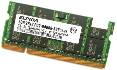 Оперативная память Elpida SODIMM DDR2 2Gb 800MHz 6400s, 2R8 CL6 (EBE21UE8ACUA-8G-E) Б/У