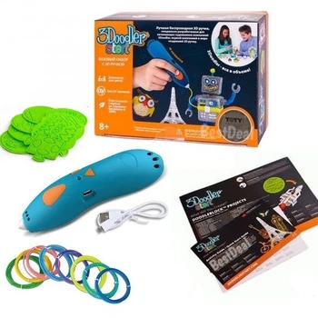 3D-ручка 3Doodler Start + трафареты + 16 метров биопластика (8 разных цветов) Blue