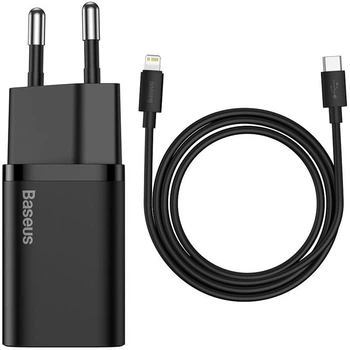 Мережевий зарядний пристрій Baseus Super Si Quick 1C 20W + кабель Type-C to Lightning (TZCCSUP-B) Чорний