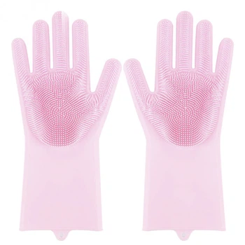 Силиконовые перчатки Magic Silicone Gloves Pink для уборки чистки мытья посуды для дома. Цвет: розовый