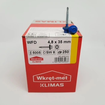 Кровельные саморезы с резиновой шайбой EDPM Klimas Wkret-Met 4,8х35 мм RAL 5005 Сигнальный синий голубой по дереву 250шт