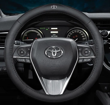 Чехол на руль DLCar оплетка для автомобиля Toyota натуральная кожа черная