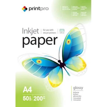 Папір А4 200г/м², PrintPro глянцевий, PG200-50 (PGE200050A4) 50арк./уп.