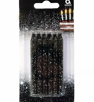 Свечи в торт "Black glitter", набор 12 шт, высота 8 см