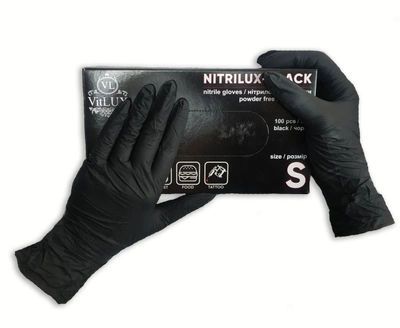 Рукавички чорні нітрилові VitLUX Nitrilux 100 шт/уп S