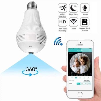 IP скрытая беспроводная WiFi камера-лампочка видеонаблюдения панорамная OLM Panoramic Camera Original 360 градусов рыбий глаз видеоняня HD 960p