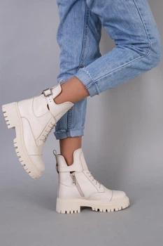 Женские зимние ботинки ShoesBand Молочные натуральные кожаные на среднюю стопу внутри полушерсть 37 (24 см) (S55831-2з)