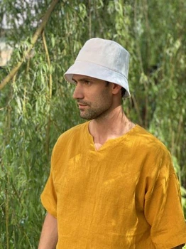 Льняна панама натуральний льон чоловічий колір біла - linen island (132100)
