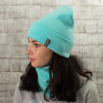 Женская вязаная шапка с Buff снуд КАНТА Fashion Hat размер 50-60 Голубой (OC-010)