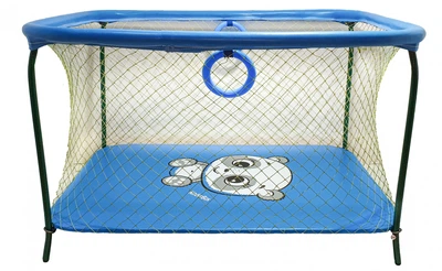 Манеж дитячий ігровий KinderBox люкс Блакитний панда з крупною сіткою (R 30510)