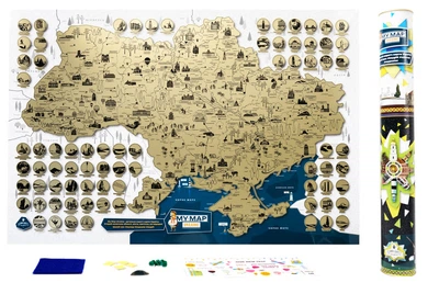 Скретч карта Украины Mymap Ukraine Топ 100 достопримечательностей в тубусе