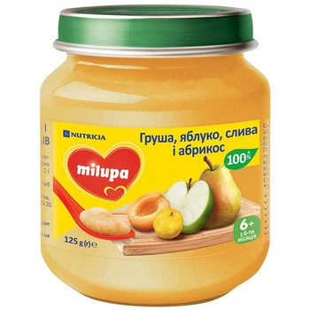 Milupa Дитяче пюре Груша, яблуко, слива, абрикос 125г (bc-344945)