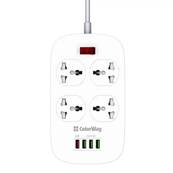 Фильтр питания ColorWay CW-CHU44QW 4 розетки, 4 USB (1QC3.0+3 AUTO ID), 1.8 м, белый