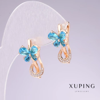 Серьги Xuping позолота 18 карат с голубыми камнями и белыми стразами 20×11 мм, ida56746