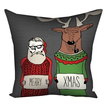 Подушка Plush MERRY XMAS "Санта і Олень хіпстери" 40х40 чорна (0642)