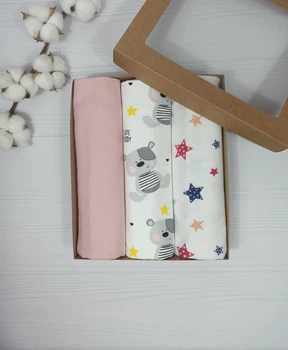 Набор пеленок для новорожденных: непромокаемые и фланелевые a.l.babybox Мишка в звездах Разноцветный