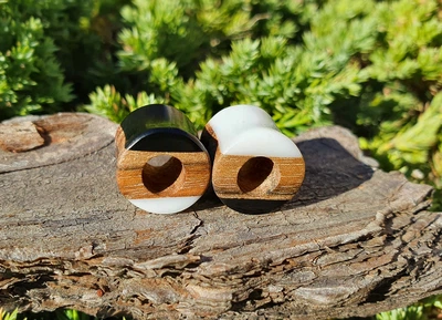 Серьги плаги WoodWork TUNNEL Round Black-White 14 мм Деревянные