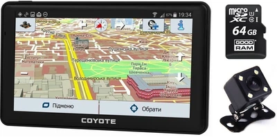 GPS Навигатор Видеорегистратор COYOTE 926 DVR Hurricane PRO 1gb 16gb с картами для грузового и легкового транспорта + Камера заднего вида с подсветкой + Карта памяти 64Gb MicroSD