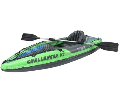 Одноместная надувная байдарка Intex 68305 Challenger K1 274x76 x33 см + весла и ручной насос Зеленая (int_68305)