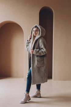 Шуба з овечої шерсті Sheep brand Tilda 110см розмір XS з капюшоном, сірий