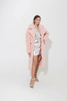 Шуба з овечої шерсті Sheep brand Monro 110см розмір M з комірцем, рожевий