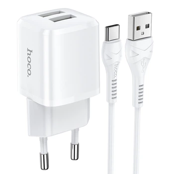 Адаптер сетевой Hoco Type-C Cable Briar dual Port charger set N8 |2USB, 2.4A| (Safety Certified) белый