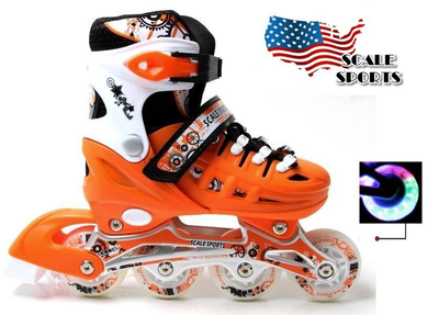 Роликовые коньки детские раздвижные Scale Sports ORANGE LF 905 Оранжевые размер 34-37 передние колеса СВЕТЯТСЯ