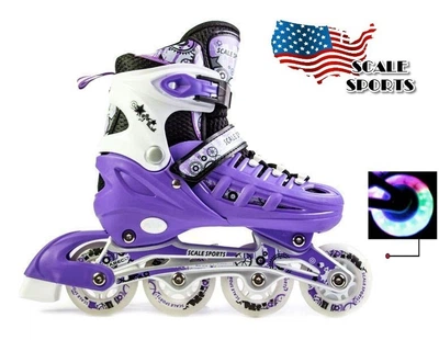 Роликовые коньки детские раздвижные Scale Sports VIOLET LF 905 Фиолетовые размер 29-33 передние колеса СВЕТЯТСЯ