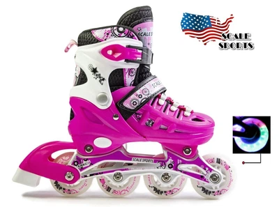 Роликовые коньки детские раздвижные Scale Sports PINK LF 905 Розовые размер 38-41 передние колеса СВЕТЯТСЯ