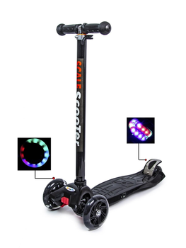 Самокат детский трехколесный MAXI Scale Scooter Black Черный Светящиеся колеса Съемный руль