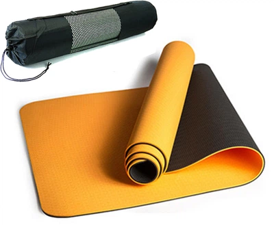 Коврик для йоги YogaLife TPE+TC ( Eco Friendly) 6 мм оранжевый-черный (двухслойный спортивный каремат, мат для фитнеса, пилатеса)