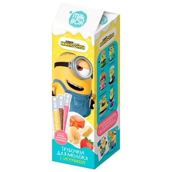 Свит бокс Міньйони Трубочки для молока + Іграшка MILK BOX світбокс банан, полуниця, карамель, 18г миньоны свитбокс