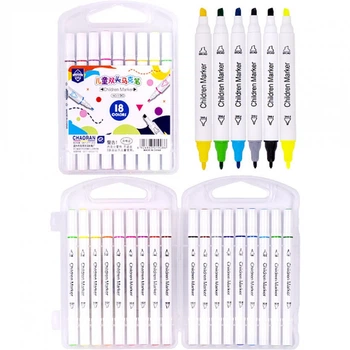 Набор фломастеров двухсторонних 18 цветов "Children Marker" 190-18 в пластиковом боксе