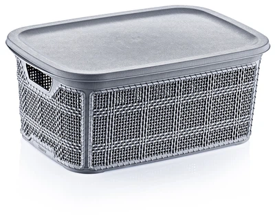 Корзина для мелочей JUTE прямоугольная с крышкой с ручками AKAY Plastik 2.5 л. серая АК-599