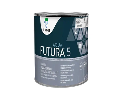 Эмаль уретан-алкидная TEKNOS FUTURA AQUA 5 водоразбавляемая белая (база1) 0,9л