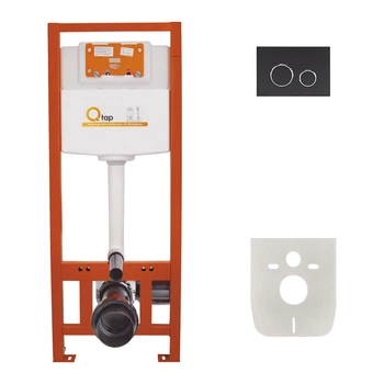 Комплект: Qtap Nest ST Інсталяція для унітазу 4 в 1 (Клавіша змиву 150x220x13 мм, Matt Black, кругла)