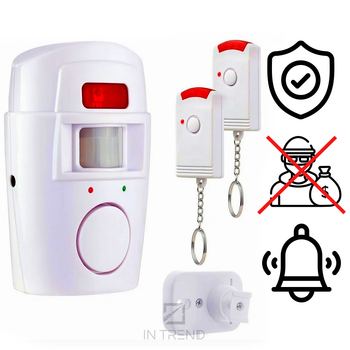 Сигнализация для дома ALARM-105 Белая Сенсорная инфракрасная на батарейках беспроводной датчик движения – 2 пульта на брелке