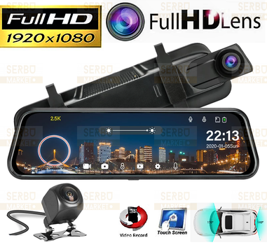 Видеорегистратор зеркало 12" сенсор Full HD DVR L203 с выносной камерой заднего вида