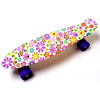 Дитячий пенні борд скейт Sport Space "Violet Flowers" з PU-колесами Різнобарвний 55х15 см (DP-1655323483)