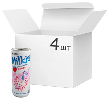 Упаковка безалкогольного газированного напитка Lotte Milkis Клубника 0.25 л х 4 банки (8801056791018)