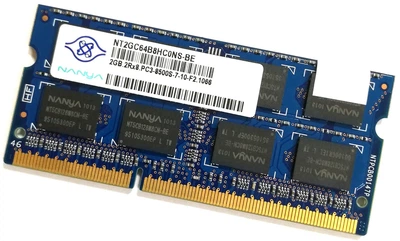 Оперативная память для ноутбука Nanya SODIMM DDR3 2Gb 1066MHz 8500s PC3 2R8 CL7 (NT2GC64B8HC0NS-BE) Б/У