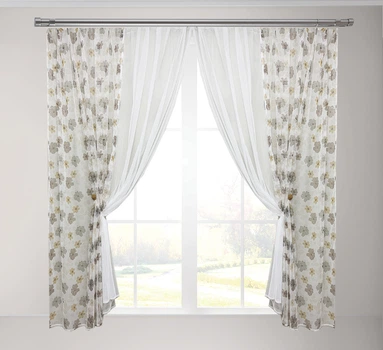 Легкие кухонные шторы с магнитными подхватами Adagio Windows Decor из цветной грек-сетки