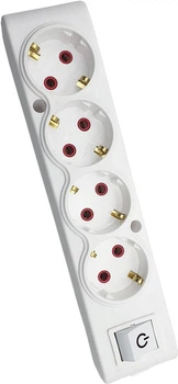 Колодка TECCO 102 402 00, 4 пости із заземленням з вимикачем Біла (8681277842641)
