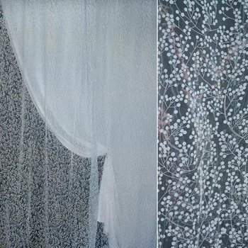Органза тюль с флоком веточки с ягодами голубая, ш.280 (30579.004)